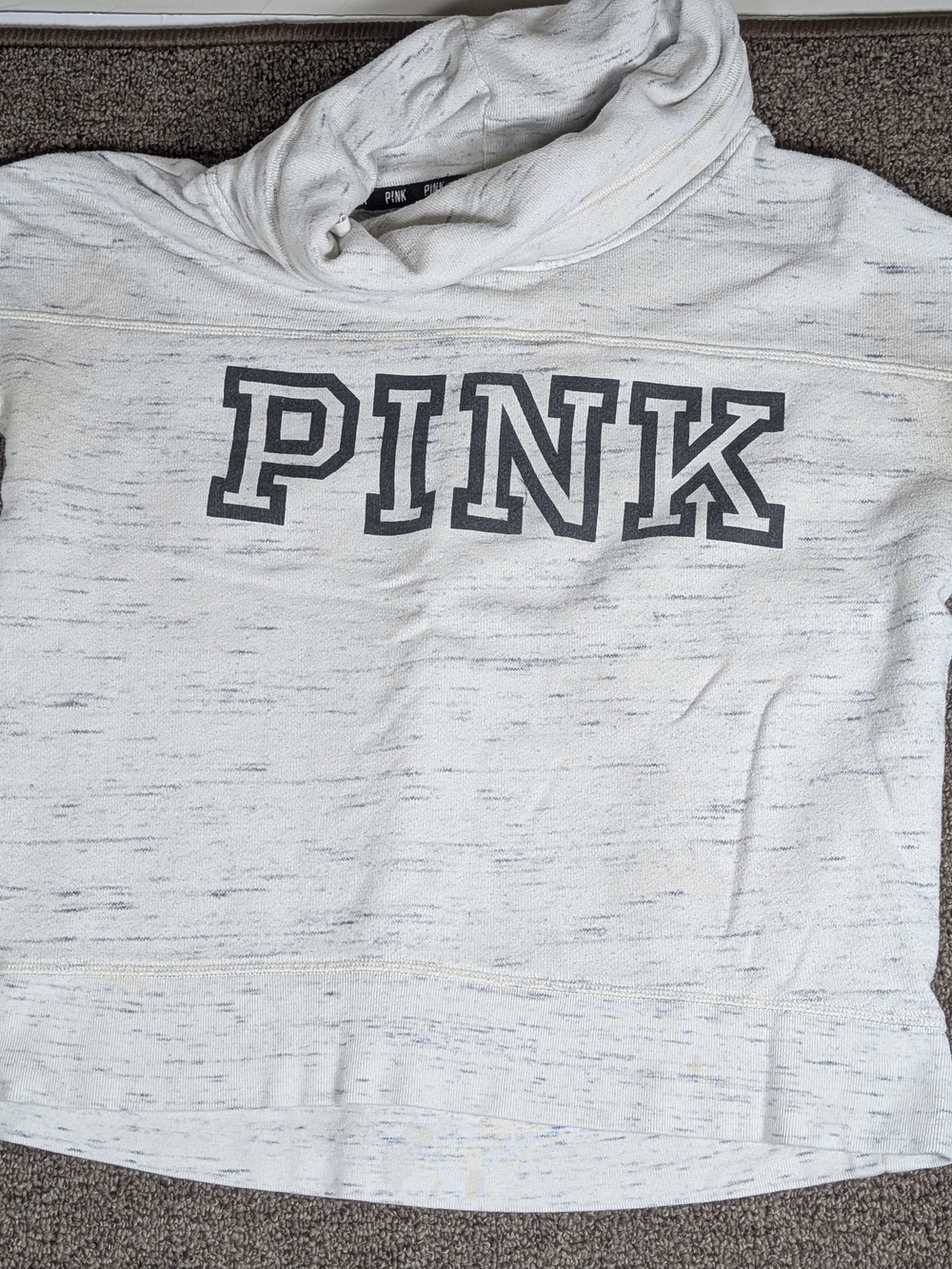 PINK Victoria's Secret Light Gray Marled Cowl Neck Sweater